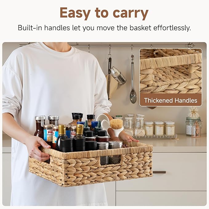 StorageWorks Wicker Storage Baskets for Shelves,Pantry Baskets,1-Pack | Water Hyacinth Pantry Baskets for Organizing,Wicker Storage Baskets for Organizing,Woven Baskets,15¼"L x 11¾"W x 4 ¾"H