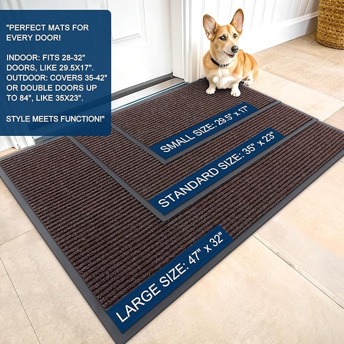OLANLY Front Door Mat Indoor Outdoor Entrance, Waterproof Heavy Duty Doormat, Fade Resistant, Low Profile, Easy Clean Patio Porch Welcome Floor Mats for Entry, 40x32, Tan