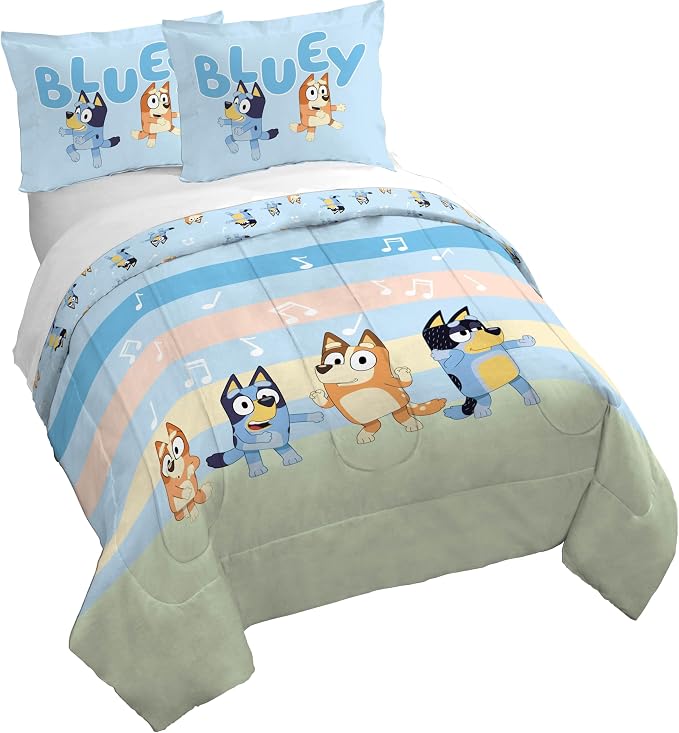Jay Franco Kids Duvet Cover Set – 3 Piece Super Soft Bedding with Sham Pillowcase, Cover ONLY Comforter Not Included, Multi - Bluey, Queen