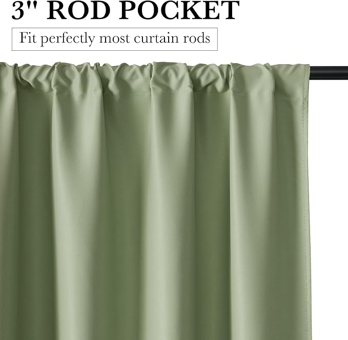 RYB HOME Bedroom Blackout Curtains 63 inches Long, 100% Blackout Thermal Insulated Noise Reducing Curtains for Living Room Nursury, 62 inches Wide by 63 inches Long, Sage Green