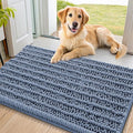 Smiry Dog Door Mat for Muddy Paws 34x21, Absorbent Dirt Trapper, Non-Slip Washable Chenille Entryway Rug for Inside Floor, Airy Blue, Layered Pattern