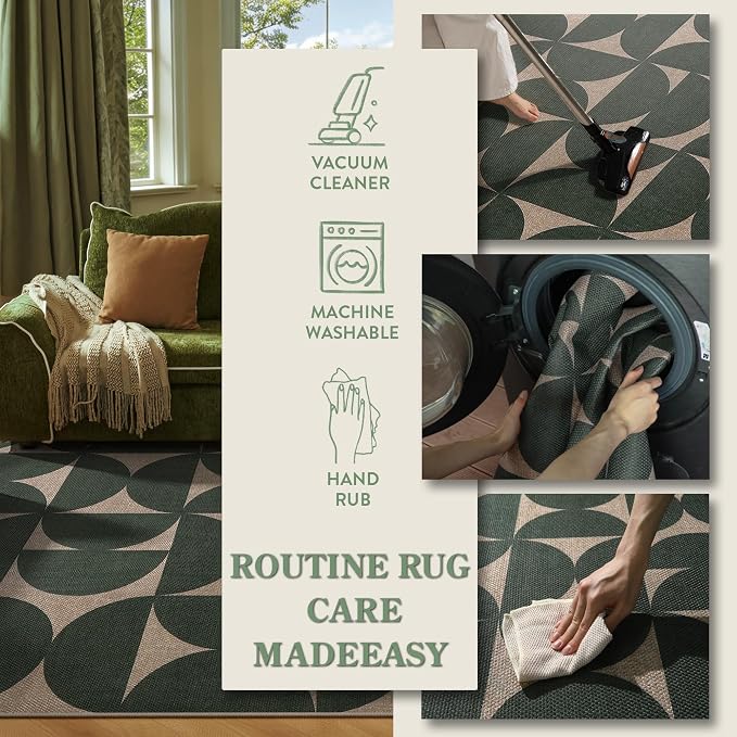 Lahome Green Easy Jute Front Porch Rug, 3x5 Semi Circle Outdoor Rug | Non Slip Non Shedding Floor Carpet for Indoor Entrance Patio Front Door