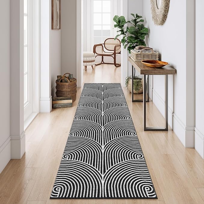 Tiffasea Long Hallway Runner Rug 2.6'x10' Black Kitchen Rug Washable Rugs | Modern Reversible Kitchen Runner Cotton Hand-Woven Indoor Entryway Rug Carpet Runners for Bathroom Bedroom Laundry Room