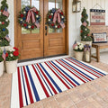 KOZYFLY 250th Anniversary Patriotic Doormat Blue Red White Striped Rug 4x6 ft Front Door Rugs 4th of July Memorial Day Woven Washable Outdoor Rug for Front Porch Farmhouse Patio Independence Day Decor