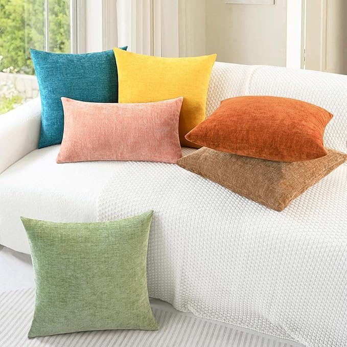 CaliTime Fall Throw Pillow Covers Decorative 18 X 18 Inches Pack of 2 Cozy Chenille Cushion Cases for Couch Sofa Bed Living Room Home Burnt Orange
