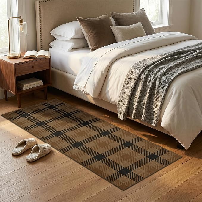 JTJ Easy Jute Outdoor Runner Rug 2x6, Buffalo Plaid Washable Kitchen Runner Rug, Indoor Outdoor Farmhouse Non Slip Rug for Patio, Porch, Entryway and Living Room