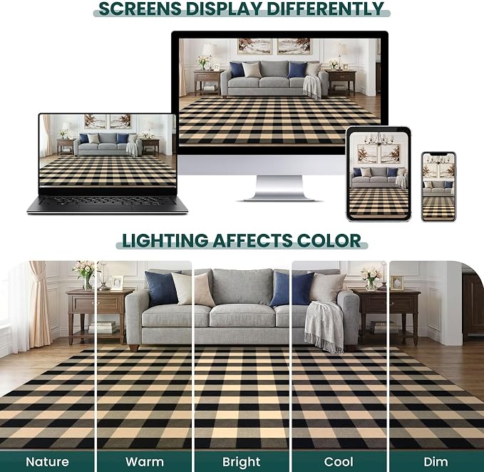 KOZYFLY Buffalo Plaid Area Rugs 2x3 Ft Brown and Black Rug Washable Front Door Mat Woven Cotton Indoor Outdoor Rug for Front Porch Kitchen Entryway Patio Farmhouse Checkered Doormat