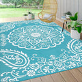 Pauwer Outdoor Rug 8x10, Waterproof Plastic Straw Camping Rug, Boho Teal | Reversible Patio Rug, UV Resistant Indoor Outdoor RV Mat Carpet For Deck, Camper, Porch, Balcony, Backyard, Picnic, Foldable