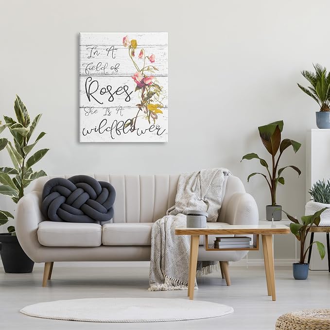 Stupell Industries Be a Wildflower Cursive Typography XXL Stretched Canvas Wall Art, 30 x 1.5 x 40, Proudly Made in USA | Stupell Industries · By Lil' Rue · Ready to hang · Cottage and rustic charm · Made in USA