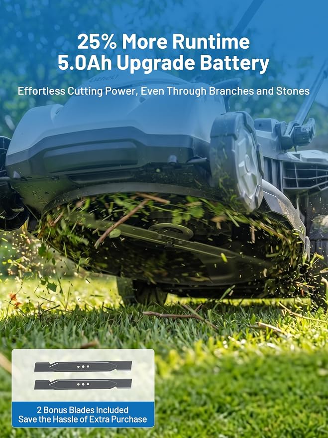 Litheli 18" Cordless Lawn Mower, 2 x 8.0Ah Battery Powered Lawn Mower