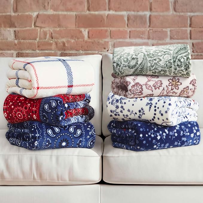 Lucky Brand 50" x 70" Plush Throw Blanket, Paisley Floral Sage Green Blanket for Sofa or Bed