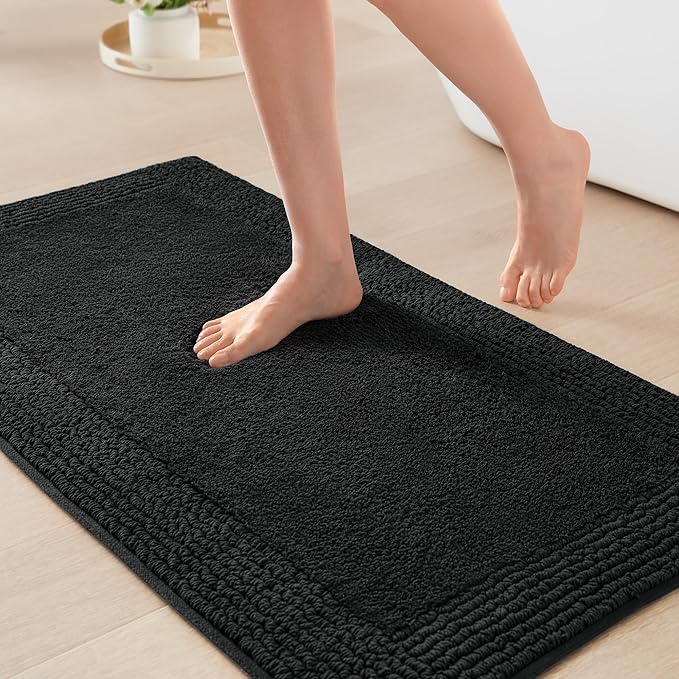 Madison Park Splendor Reversible 100% Cotton Bath Rug, 17 x 24, Black | Tufted Bathroom Mat, 3000 GSM, Hotel Quality, Luxurious Plush, Medium Pile, Absorbent, Quick Dry, OEKO-TEX, Shower Room Décor