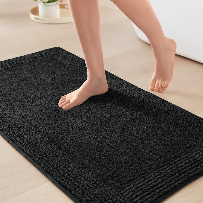 Madison Park Splendor Reversible 100% Cotton Bath Rug, 20 x 30, Black | Tufted Bathroom Mat, 3000 GSM, Hotel Quality, Luxurious Plush, Medium Pile, Absorbent, Quick Dry, OEKO-TEX, Shower Room Décor