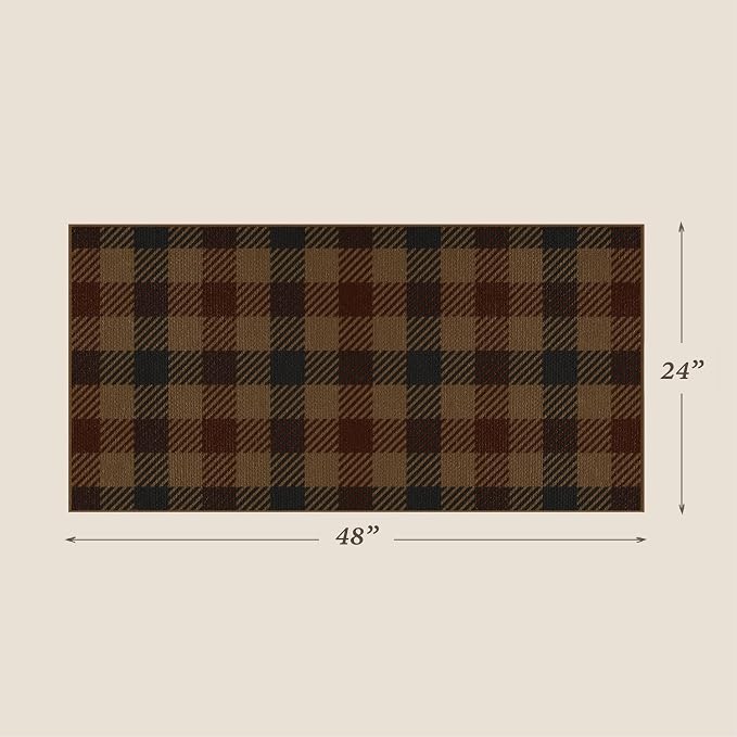 2x4 Entryway Door Mat Indoor – Washable Non Slip Small Rug for Front Door, Kitchen Sink, Mudroom, Garage Entry, Low Profile Easy Clean Farmhouse Plaid Floor Mat