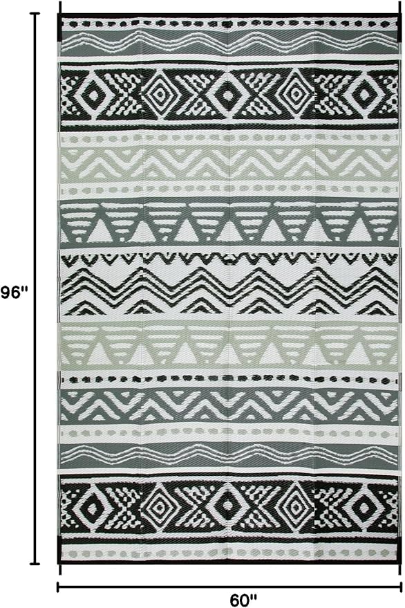 Lahome Outdoor Rug Waterproof, 5x8ft Reversible Outdoor Plastic Straw Rug for Camping, RV Patio Rugs Outside Carpet for Porch Deck Backyard Balcony Picnic(Grey/Black,5'x 8')