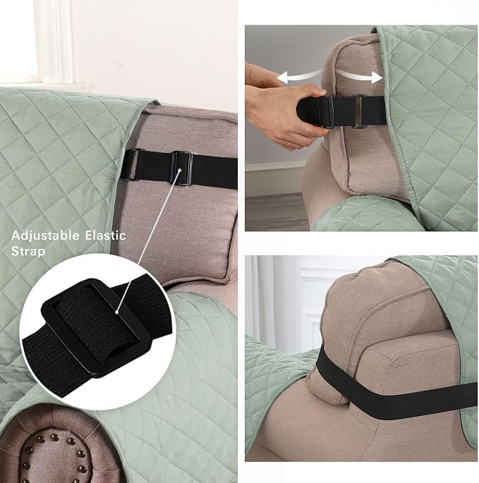 H.VERSAILTEX Reversible Chair Cover Water Resistant Chair Couch Cover for Living Room Machine Washable Furniture Cover with Elastic Strap for Dogs, Pets(Armchair, Desert Sage/Beige)