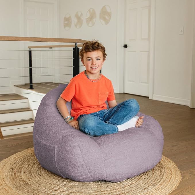 Big Joe Cloudberry Bean Bag Chair, Foam-Filled Structured Seat, Teddy Boucle, Lilac, Kids