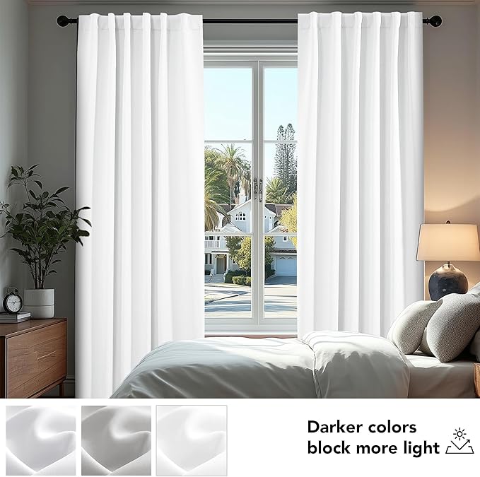 Deconovo Room Darkening Curtains, Thermal Insulated Noise-Reducing Window Panels for Bedroom, Living Room and Home Office, 2 Panels, Pure White, 42W x 95L Inch
