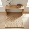 THE BEER VALLEY Jute Cotton Diamond Kitchen Rug 2x3 Feet - Natural White | Small Neutral Area Door mat for Entryway, Easy Clean Outdoor Indoor Boho Entry Rugs