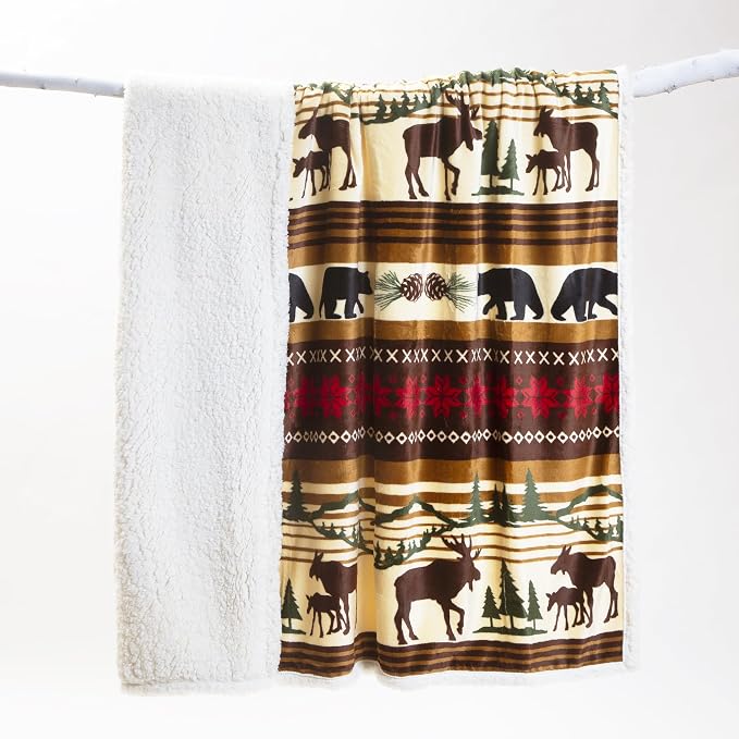 Carstens, Inc. Ultra Premium Super Soft Plush Sherpa Fleece Oversized Throw Blanket 54" x 68", Hinterland