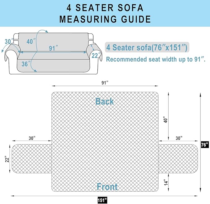 Reversible 4 Seater Sofa Cover 91 Inch Large Couch Cover Furniture Protector(Sofa XX-Large,Brown/Beige)
