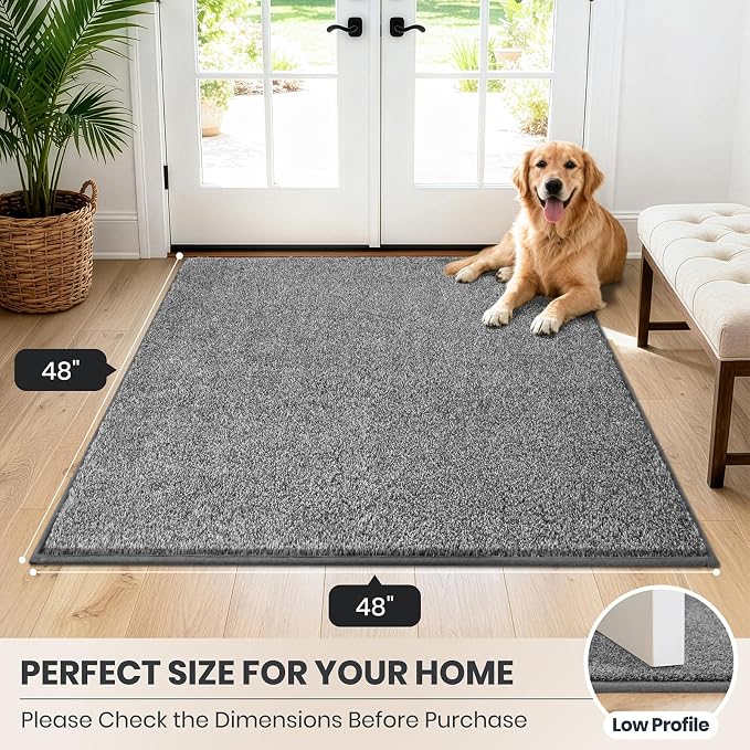 PURRUGS Dirt Trapping Door Mat 48" x 48", Non-Slip Machine Washable Entryway Rug, Dog Doormat, Indoor Front Door Mat, Super Absorbent Entry Rug for Muddy Shoes & Paws, Light Grey-Dark Grey