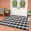 KILOCOCO Buffalo Plaid Checkered Rug 4x6 ft Black White Front Door Rug | Machine Washable Front Porch Rug, Outdoor Rugs, Indoor Living Room Rug, Cotton Low Pile Rugs for Kitchen Patio Dining Room