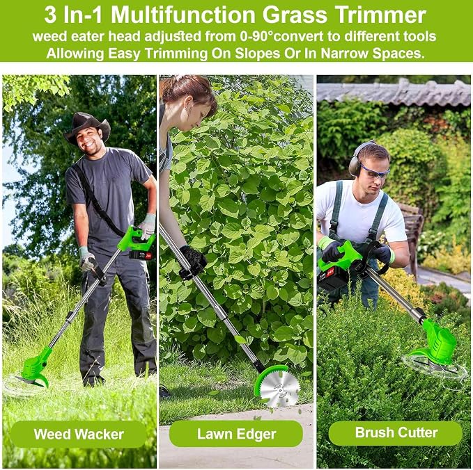 Electric Weed Wacker Cordless,24v Weed Eater Battery Powered 3 in 1 Lightweight Grass Trimmer with 2 4.0 Ah Batteries,Weed Eater with Blade & Wheels for Women,Lawn Care,Yard