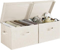 StorageWorks Fabric Storage Bins with Lid, Decorative Storage Boxes for Shelves, Stackable Closet Organizer Basket with Handles, Jumbo, Khaki and Beige Stripes, 2-Pack | Flip-Top Lid, 3 Handles, Collapsible, Stackable, for Clothes Blankets, Multi-Purpo...