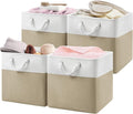 Patvingot 13-Inch Fabric Cube Storage Bins with Handles,4 Pack,Foldable | For cube shelves and closets,keeps grouped for everyday access,reinforced opening and fold-flat storage,white and khaki