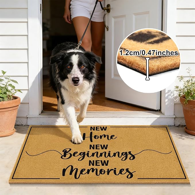 Coir Door Mat for Outside Entrance Welcome Mats for Front Door Home Floor Doormat for Patio with Heavy Duty Backing Anti-Slip Rug New Home Decor Sign Housewarming Gift for Family Friends 16.9"x29.9"