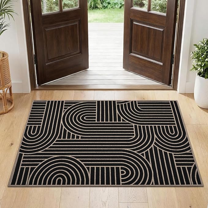 GarveeHome Rainbow Easy Jute Rug 2x3 Entryway Rug Indoor Outdoor Front Door Mat Neutral Non Slip Non Shedding Washable Farmhouse Kitchen Carpet