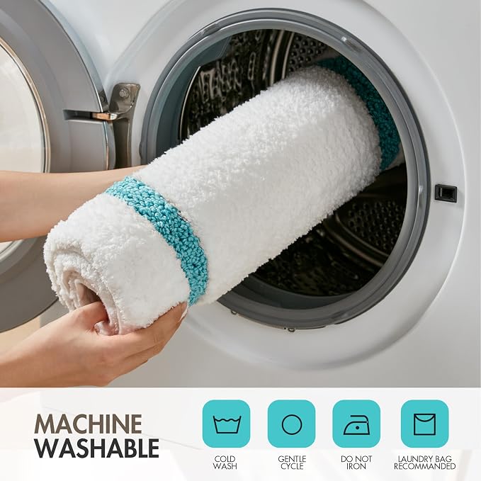 Madison Park Roan Border Tufted Bath Rug Non-Slip Absorbent, 24 x 48, Aqua | Microfiber, Soft Pile, Machine Washable, OEKO-TEX Certified, Plush Bathroom Mat, Non Slip TPR Backing