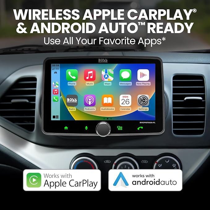 BOSS Audio Systems BVCP9700A-FL CarPlay Android Stereo, 7 Inch Touchscreen