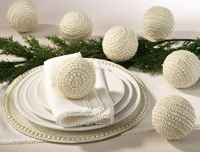 SARO LIFESTYLE Beaded and Pearl Orb (Set of 4)