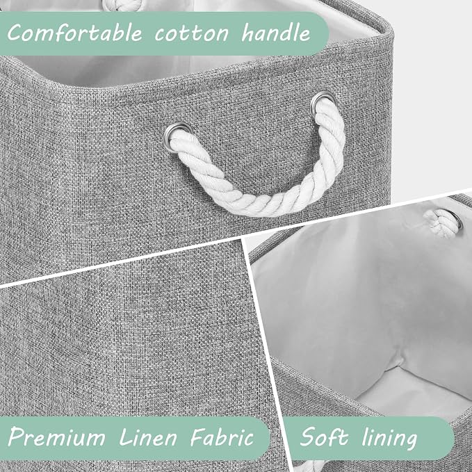 FinishingBo 11 inch Cube Storage Bin with Handles 6 Pack | Foldable Basket, Fabric Storage Bins, Closet Storage, Home Organizer (Gray)