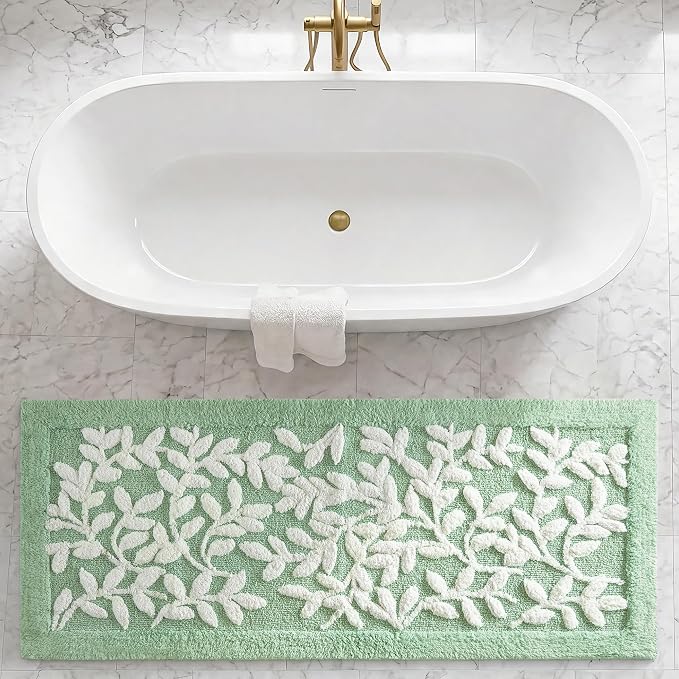 Madison Park Serene Tufted Bath Rug Cotton Absorbent, 24 x 60, Sage Green | Quick Dry, Soft Pile, Machine Washable, Floral Pattern, Plush, OEKO-TEX Certified