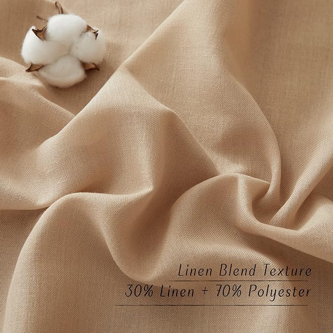 NICETOWN Linen Flax Semi Sheer Curtains 94" Length, Grommet Window Treatments Privacy Added with Light Penetration Vertical Drapes for Loft/Home Office, Camel, W55 x L94, 2 Panels