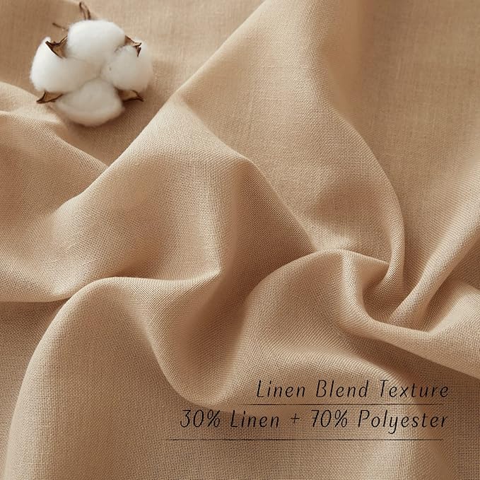 NICETOWN Camel Thick Linen Curtains 72" Length, Grommet Privacy Window Treatments Linen Weave with Light Penetration Vertical Drapes for Farmhouse/Home Office, W42 x L72, 2 Panels