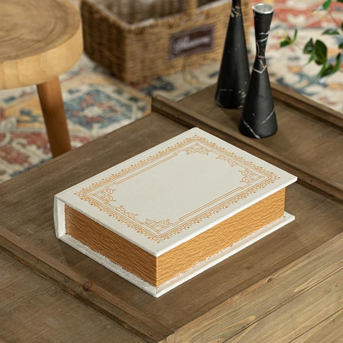 Decorative Vintage Book Shaped Trinket Storage Box - Paper White