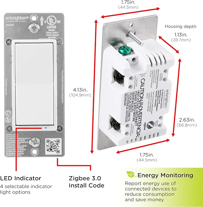Enbrighten Zigbee Smart Light Switch, QuickFit & SimpleWire, Pairs Directly with Echo Show 10, Echo Studio