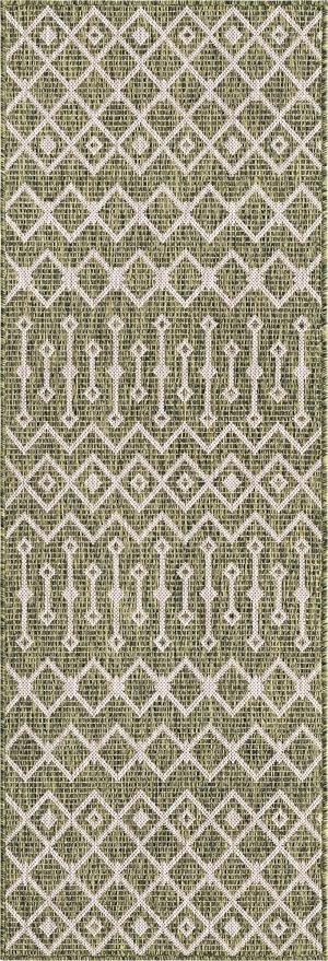 Unique Loom Outdoor Trellis Collection Area Rug - Tribal Trellis (2' x 8' Runner, Green/ Natural)