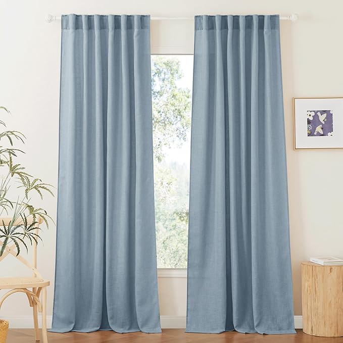 RYB HOME Sheer Curtains 84 inche Long, Dusty Blue Rod Pocket & Back Tab Light by RYBHOME