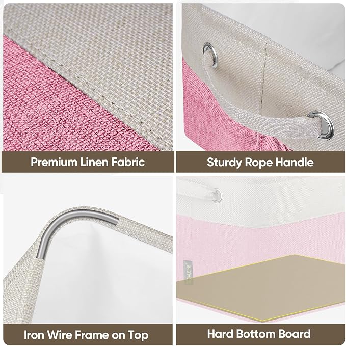 BALEINE 3 Pack Fabric Closet Storage Bins for Shelves, Linen Closet Organizers and Storage, Decorative Baskets for Organizing, Shelf, Clothes, Home, Office (Pink, 12"x8"x8")