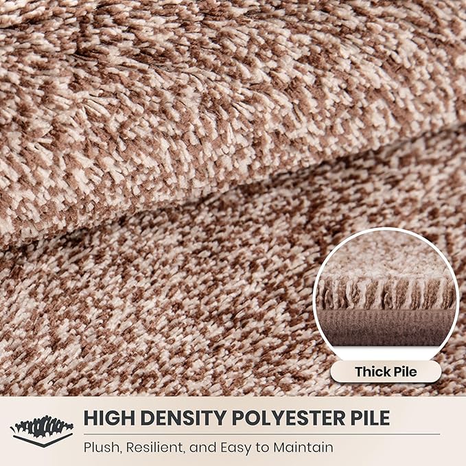 PURRUGS Easy Care Area Rug 4.5ft x 7ft, Non-Slip Washable Entryway Rug, Dog Door Mat, Stain Resistant Accent Rug for Hallway, Living Room, Bedroom and Mudroom, Brown-Light Cream