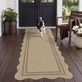 Tribesigns Scalloped Easy Jute 2x6 Hallway Runner Rug Non Slip, Tan/Checkered Kitchen Runner Rugs Non Skid Washable, Geometric Indoor Outdoor Carpet for Laundry Porch Entryway