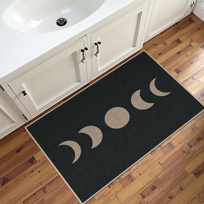 Easy Jute 2x3 Black Moon Area Rug,Washable Entryway Rug, Small Modern Door Carpet,Neutral Non-Slip Outdoor Indoor Farmhouse Rug for Kitchen Patio Entry Porch