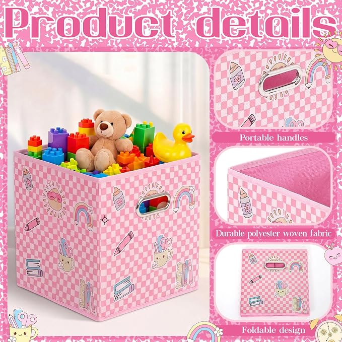 Gerrii 6 Pack 11 Inch Cube Storage Bins for Classroom Foldable Fabric Storage Cube Bins Pencil Composition Notebook Organizing Baskets with Grommet Handles for Back to School Organizer Shelves Decor