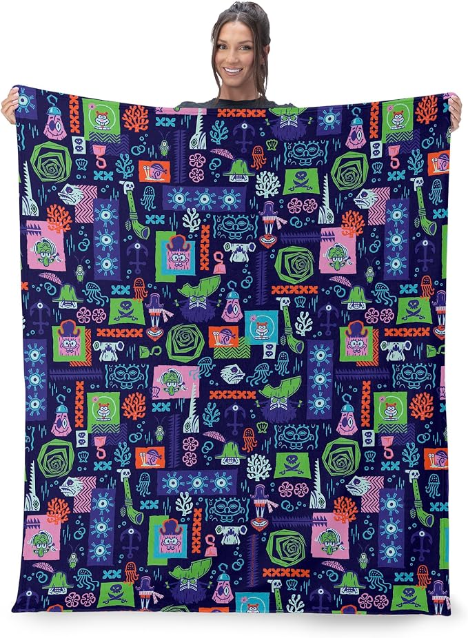 Spongebob Squarepants Reef Pattern Silk Touch Throw Blanket, Soft Plush Bed & Couch Cover, 50 x 60 Inches