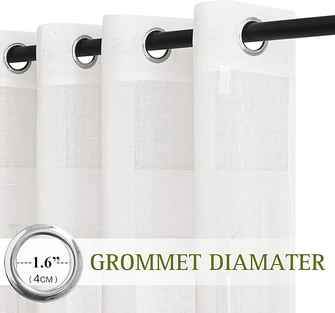 NICETOWN Linen Sheer Curtains Flax Textured, Grommet Top Casual 63" Long Thick - Image 2